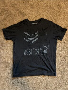 Y2k emo affliction style Black Graphic Tee with Gray Print